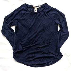 H&M Burnt in Cutout Long Sleeve Tee Navy Small